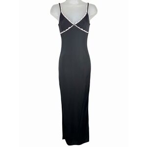 White Fox Only The Young Maxi Dress XS Black Lace Trim Y2K Slip Bodycon